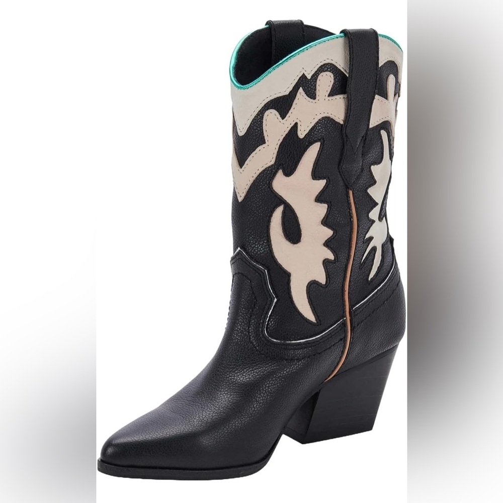 New Dolce Vita Women Western Landen Fashion Black Leather Boot Size 10 - Picture 2 of 9